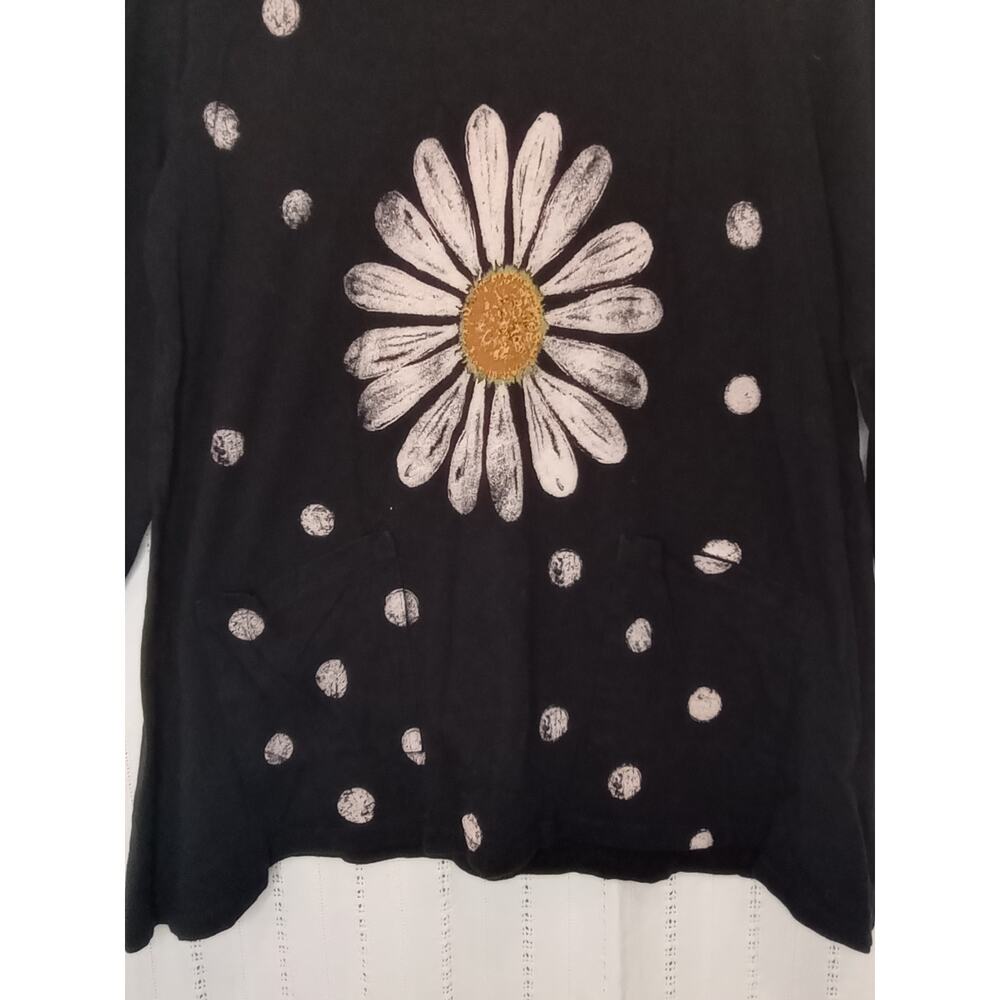 Jess & Jane "Happy Days" Daisy French Brushed Knit Top Art to Wear Artsy Boxy - Picture 2 of 4